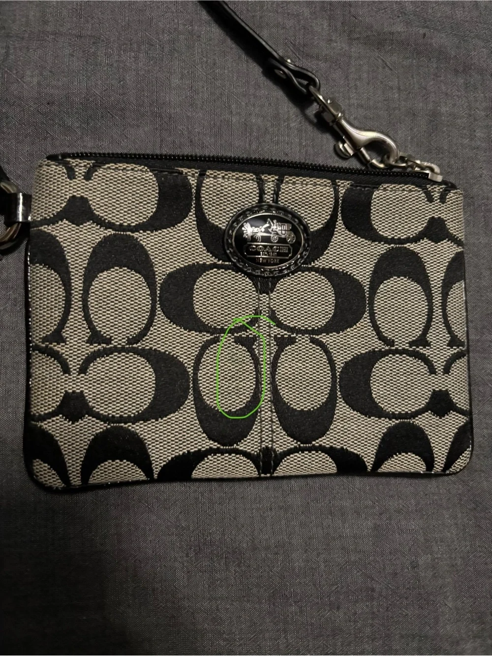 Coach Black and Grey Signature Card Wristlet with Detachable Strap